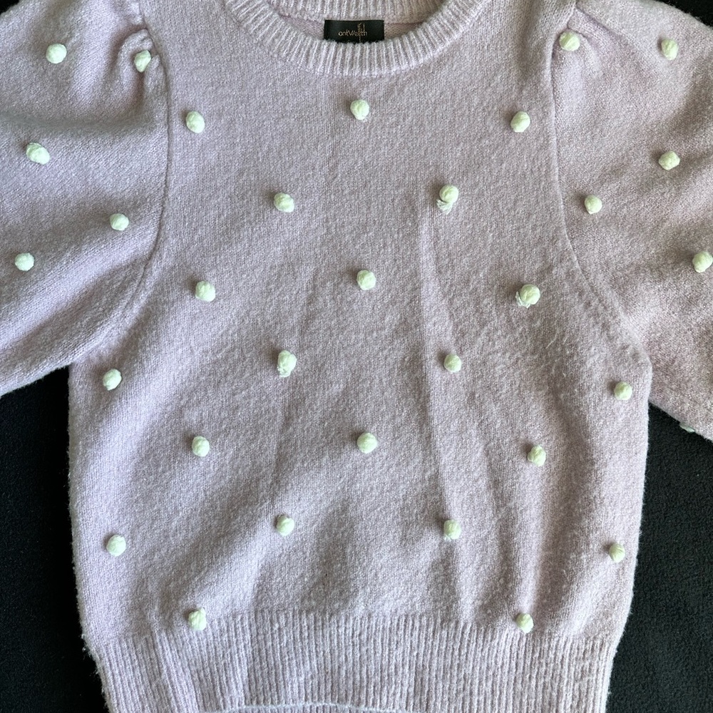 Women's Lavender Sweater with Pom Pom Details